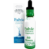 Supplement Facts label for Buried Treasure Fulvic Minerals Complex Drops, vegan and non-GMO